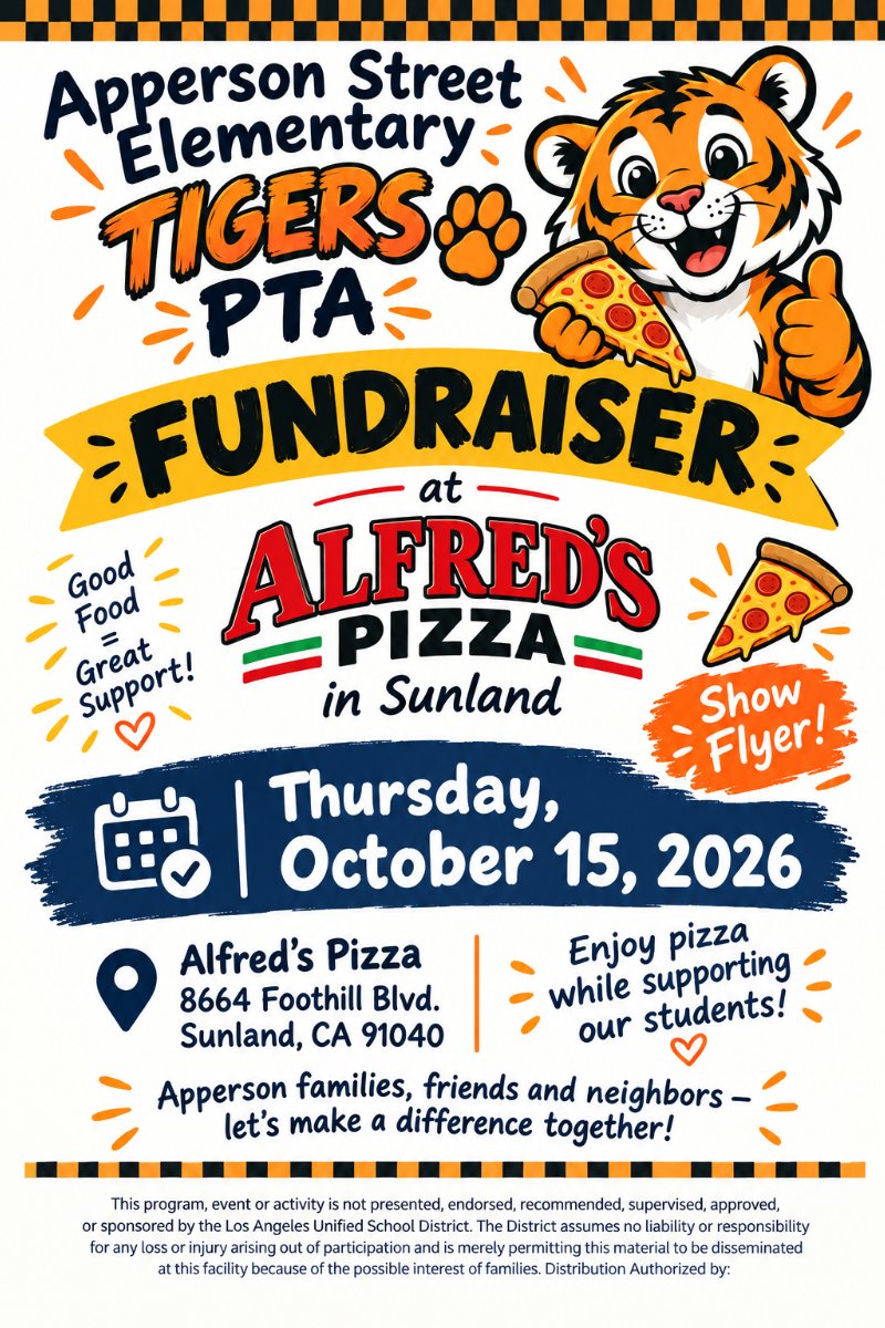 PTA Fundraiser - Alfred's Pizza Ocober 15